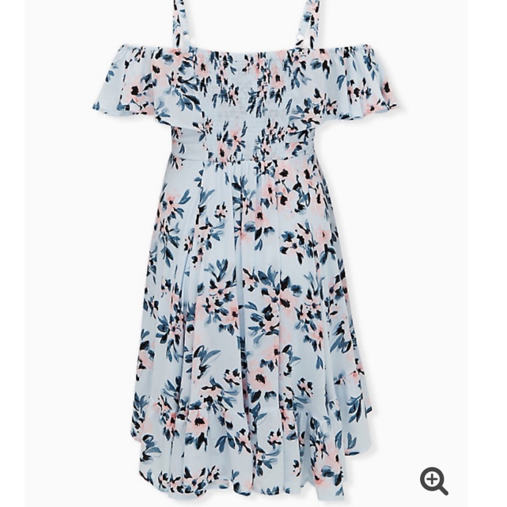 Light Blue Floral Cold Shoulder Handkerchief Dress - Picture 3 of 4